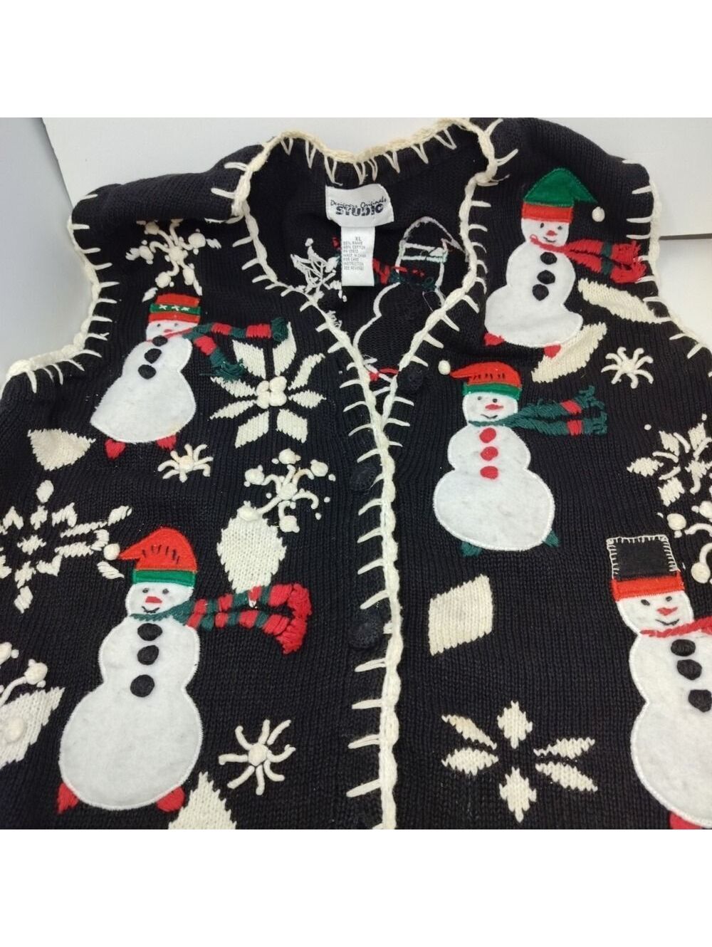 Designers Originals Studio Joy Ugly Christmas Sweater Vest XL Snowman Scarfs